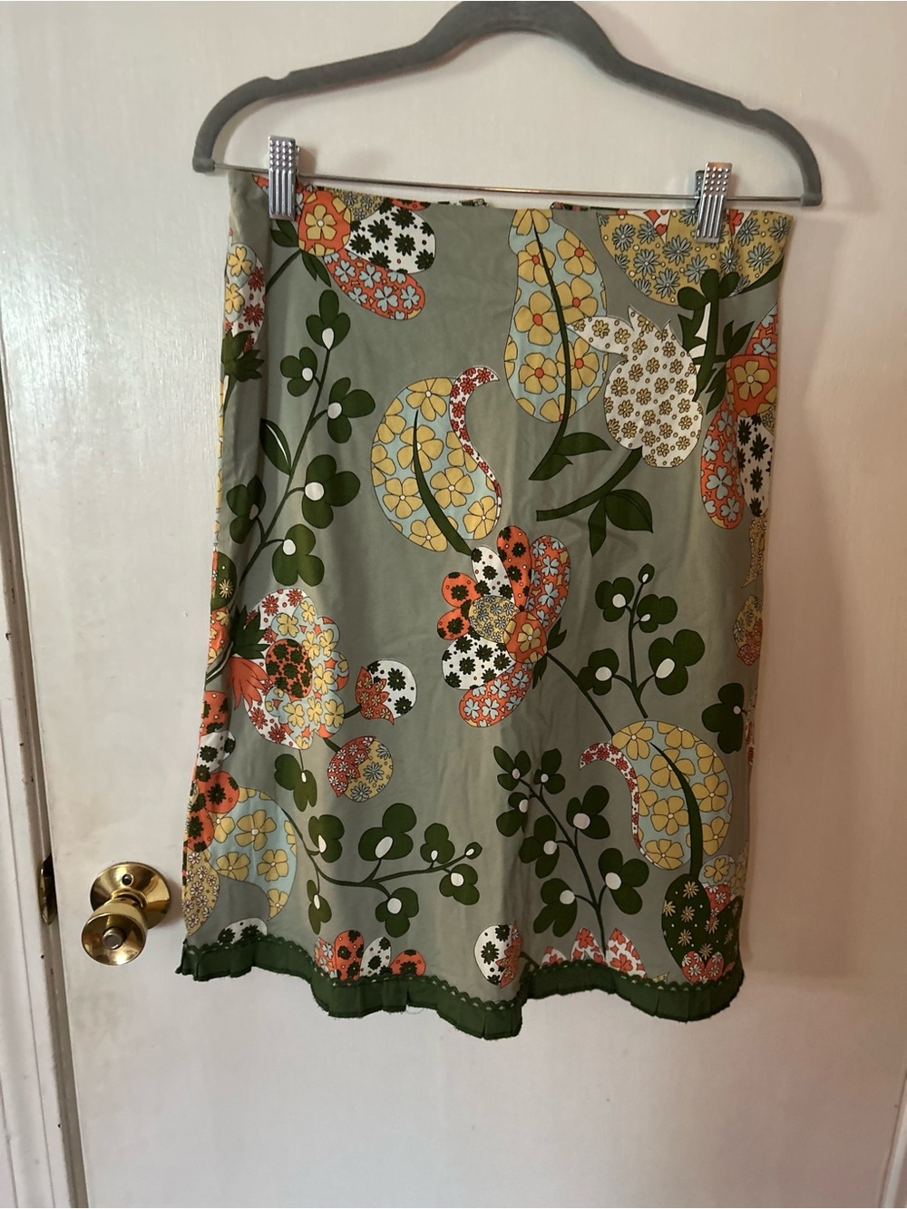 Persaman New York Olive Green Floral Midi Skirt with Yellow and Orange Accents